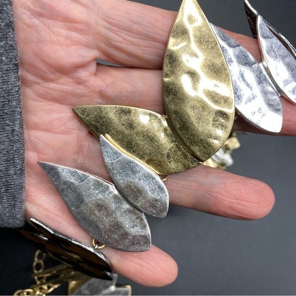 Mixed Metals Textured Teardrop Shaped Statement Necklace - Picture 8 of 8